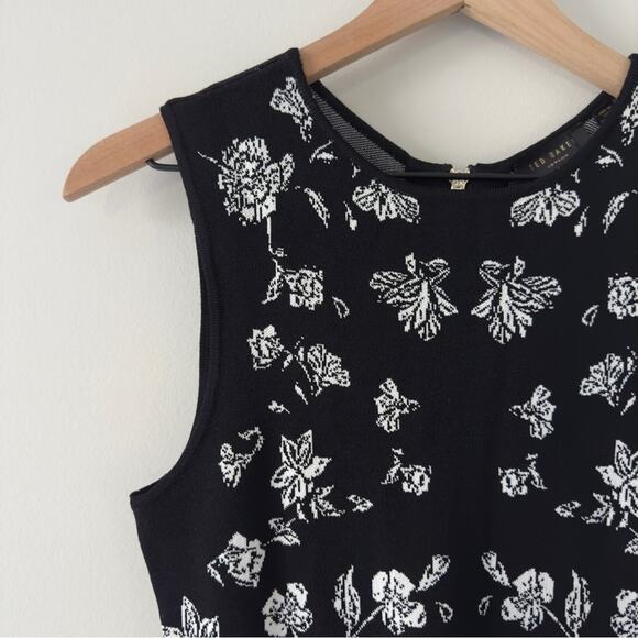 Ted Baker Naomyy Floral Jacquard Dress Mini A-Line Sleeveless round neck zip up - Picture 4 of 13